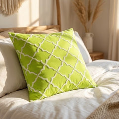 Embroidered Ogee Pattern Green Cushion Cover