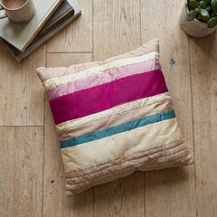 Shiny Art Silk Patch Cushion Cover with Kantha Work
