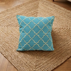 Embroidered Ogee Pattern Teal Cushion Cover