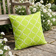 Embroidered Ogee Pattern Green Cushion Cover