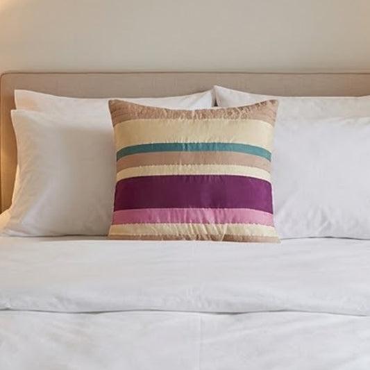 Shiny Art Silk Patch Cushion Cover with Kantha Work