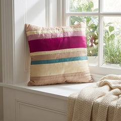 Shiny Art Silk Patch Cushion Cover with Kantha Work