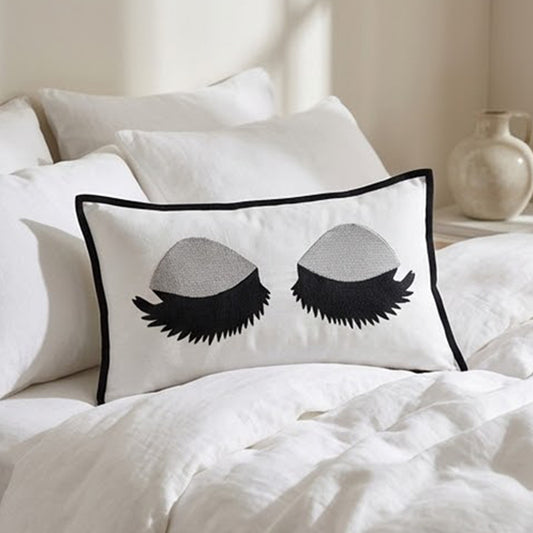 Cute Eye Lash Design Decorative Cotton Cushion Cover