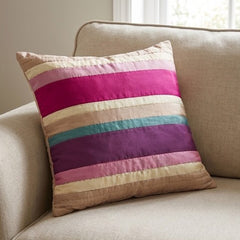 Shiny Art Silk Patch Cushion Cover with Kantha Work