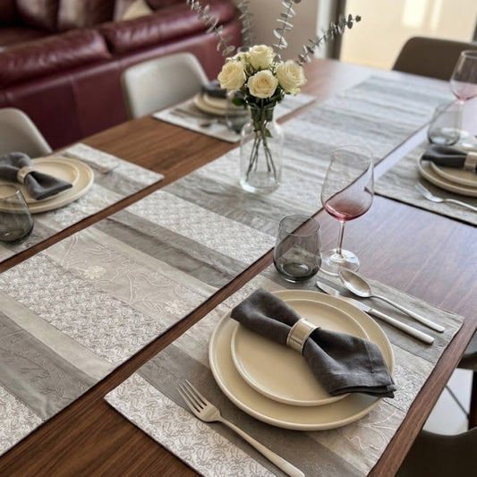 Silver Luxe Embroidered Table Runner