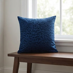 Navy Embroidered Leopard Cotton Cushion Cover