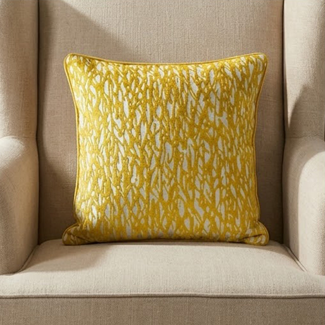 Embroidered Yellow Thick Cotton Cushion Cover