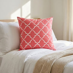 Embroidered Ogee Pattern Pink Cushion Cover