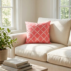 Embroidered Ogee Pattern Pink Cushion Cover