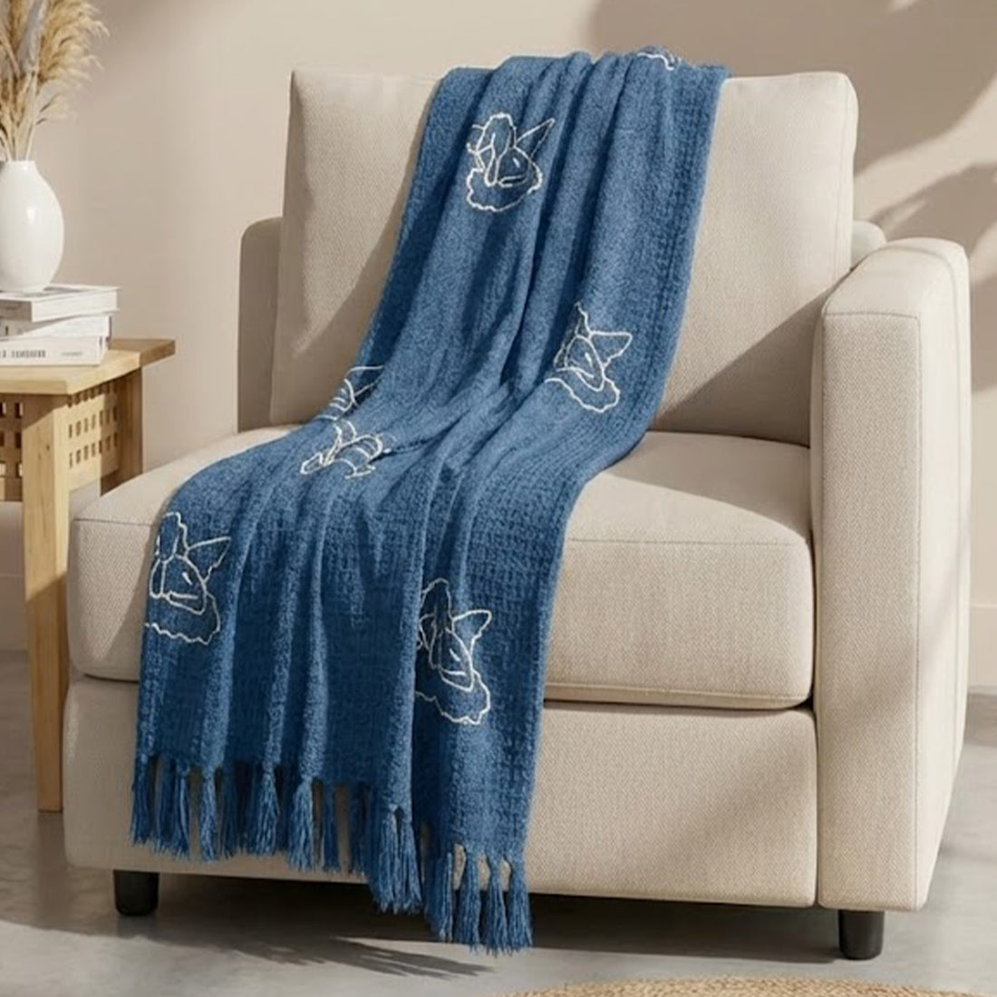 Denim Blue Angel Knit Throw