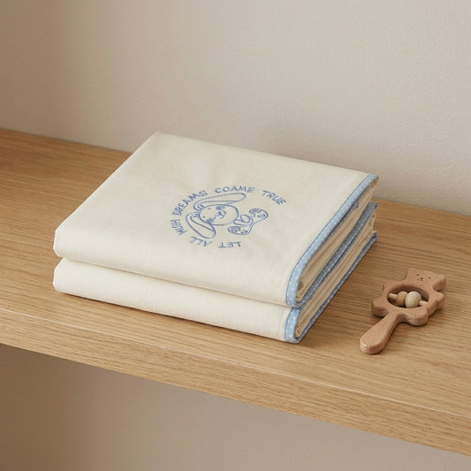 Ivory & Blue Cotton Baby Sheet