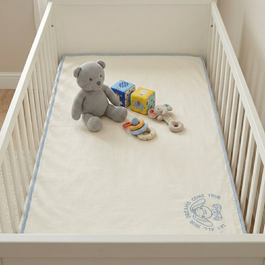 Ivory & Blue Cotton Baby Sheet