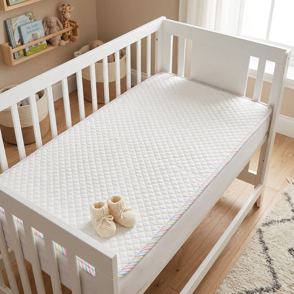 Pastel Trim Quilted Cotton Baby Sheet