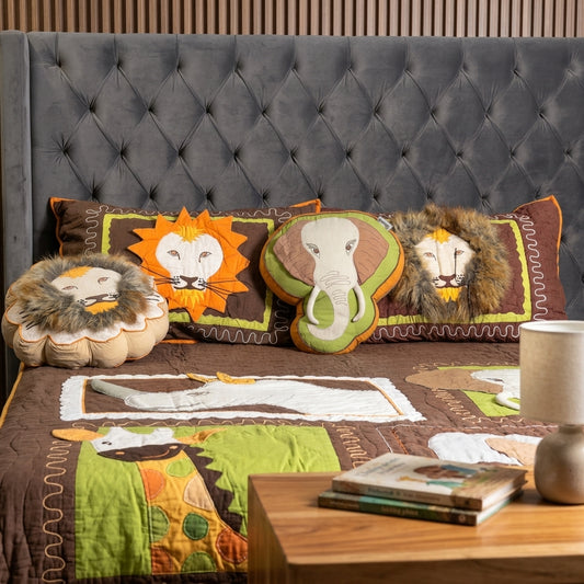 Wild Safari Animal Cotton Baby Quilt & Cushion Set