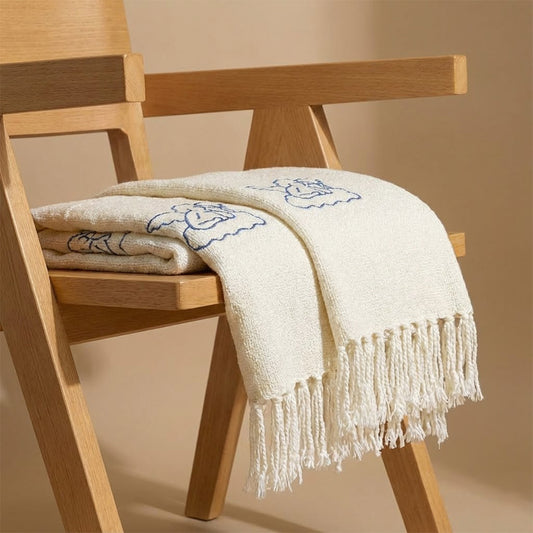 Ivory Angel Knit Throw Blanket